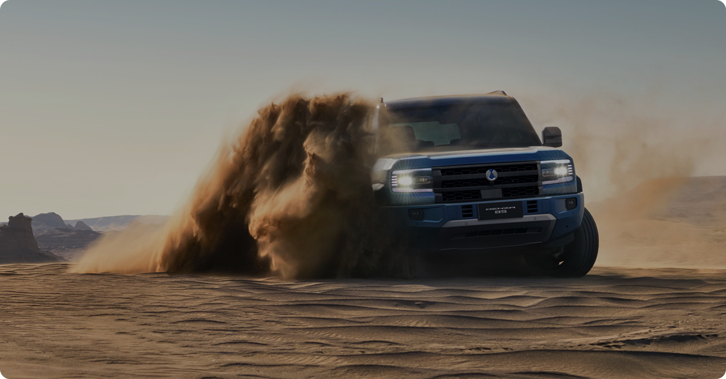 Denza B5 driving through desert sand
